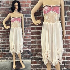 Free People Sleeveless Slip Dress Womens Size Small Sheer Lace Boho Pink Floral